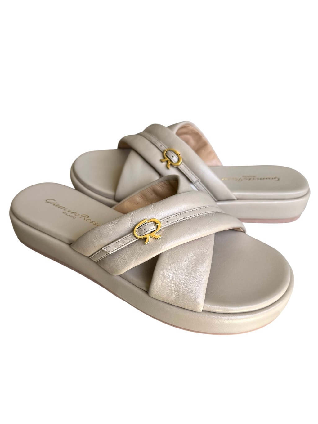 Gianvito Rossi Alima Nappa Leather Platform Sandals Italian Slides